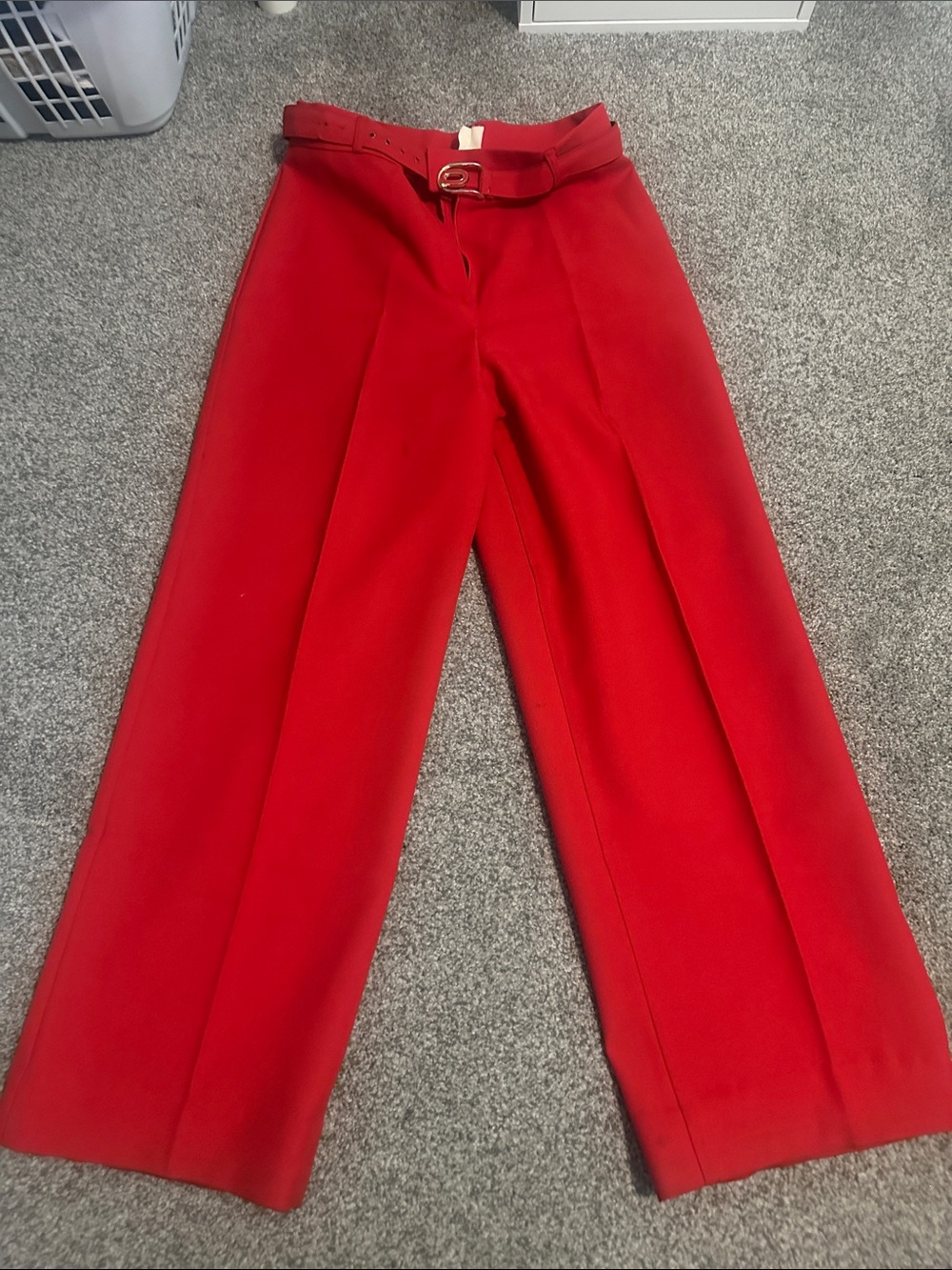 High-Waist Red Wide-Leg Pants with Belt